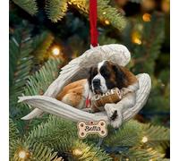 Luckluccy Ornement personnalisé St Bernard 1, ornement de chien personnalisé St Bernard 1 avec aile d'ange, décorations de Noël pour chien, ornement de chien 2025, ornement de Noël en forme de chien
