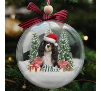 Luckluccy Ornements personnalisés en forme d'épagneul Cavalier King Charles, décorations de boule pour sapin de Noël, nom de chien personnalisé, photo de chien personnalisée, style cadeau de Noël 2025