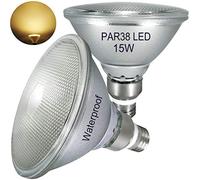 luckmax 15W, E27 par38 LED blanc chaud, imperméable à l'eau, intérieur et extérieur, blanc chaud, non dimmable, verre réfléchissant LED par38 lumière (remplace 150W halogène), paquet de 2