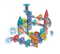 Lucknel® Circuit à billes magnétique - Jeu de construction 81 pièces avec éléments lumineux - Feuille d'autocollants - Jouet éducatif Montessori STEM - Pour enfants à partir de 3 ans - Jeu créatif