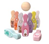 Lucknel® Jeu de quilles en bois Montessori pour enfants - Jeu de bowling avec animaux et chiffres - Jeu de motricité pédagogique - Favorise l'équilibre et la précision d'objectif - Idée cadeau pour
