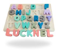 Lucknel Montessori - Puzzle en bois ABC - Lettres colorées pour apprendre et jouer - Jouet éducatif en bois - Puzzle alphabet pour enfants, motricité fine et reconnaissance des couleurs
