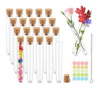 LUCKNIGHT 20 Pièces Eprouvette Plastique, Tube a Essai Plastique, 100 x 14 mm Tube a Essai, avec Bouchon pour Fleurs, Liquides, Épices, Décoration de Confiserie (avec Étiquette)