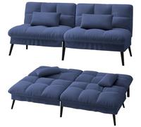 LUCKRACER Canapé-lit 3 places, avec fonction de couchage, housse futon, canapé-lit, canapé d'angle, 5 angles réglables, idéal pour les appartements, les salons, en tissu, bleu