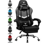 LUCKRACER Chaise de gaming avec repose-pieds, ergonomique, avec coussin lombaire réglable, oreiller, chaise gamer, hauteur réglable, charge maximale : 150 kg, grise