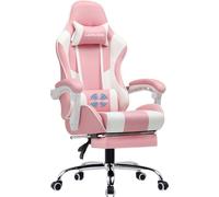 LUCKRACER Chaise de jeu Chaise de bureau, Fauteuil de jeu ergonomique avec fonction de massage Vibromassage, main courante à tringles, repose-pieds extensible Rose