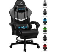 LUCKRACER Chaise de jeu Gaming Chair Chaise de bureau ergonomique avec coussin lombaire Coussin de tête, Chaise gamer réglable en hauteur Charge maximale 150kg, repose-pieds gris