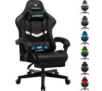 LUCKRACER Chaise de jeu Gaming Chair Chaise de bureau ergonomique avec coussin lombaire Coussin de tête, Chaise gamer réglable en hauteur Charge maximale 150kg, repose-pieds noir