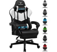 LUCKRACER Chaise de jeu Gaming Chair Chaise de bureau ergonomique avec coussin lombaire Coussin de tête, Chaise gamer réglable en hauteur Charge maximale 150kg, repose-pieds blanc