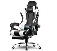 LUCKRACER Chaise Gaming, Fauteuil Gamer avec Massage, Fauteuil de Bureau Ergonomique avec Repose-Pieds, 150 kg, Siège Gaming, avec Appui-Tête et Repose-Pieds Rétractable, Blanc