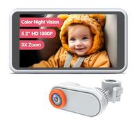 LUCKVIEW Caméra de voiture pour bébé, écran 1080p de 5,2 pouces avec zoom x3 pour surveiller votre bébé, vision nocturne infrarouge pour siège arrière, rotation à 360°, facile à installer pour la