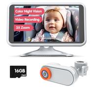 LUCKVIEW Caméra de voiture pour bébé Vision nocturne couleur Caméra de voiture pour bébé Enregistrement vidéo Zoom 3x 13,2 cm Caméra bébé pour voiture avec carte TF HD 1080p Rotation à 360° pour siège