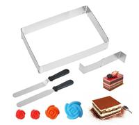 Luckwaii Cadre Patisserie Rectangulaire, Moule Rectangulaire Patisserie avec Diviseur 2 Spatule Coudée 4 Moule Gateau Fleurs Silicone pour Petits et Grands Gâteaux et Tartes, 18 à 34cm 28 à 53cm