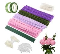 Luckwaii Cure Pipe Fil Chenille, 400 Cure-Pipe pour Faire Fleurs Tulipes avec 100 Tige Fleur Artificielle 2 Ruban Vert Ruban Cadeau étamines Artificielles Perles pour Bouquet de Fleurs DIY Bricolage