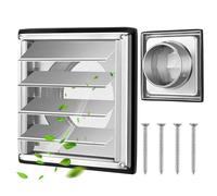 Luckwaii Grille d'aération en acier inoxydable 150 mm avec protection contre les insectes, lamelles mobiles, clapet anti-retour avec joint et vis pour conduit VMC et gaine, hotte aspirante