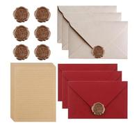 Luckwaii Lot de 22 feuilles de papier à lettre vintage avec enveloppe, 6 enveloppes en lin et sceau de cire 10 A5 Papier à lettre vintage pour invitations de mariage, cartes de vœux