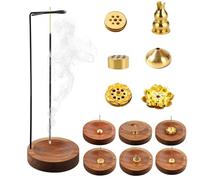 Luckwaii Porte Encens 8 en 1, Brûleur D'encens Inversé avec Bobine à Cône, Amovible Base en Bois de Noyer, Support Bruleur Encens 9 Trous Porte-Encens Encensoir pour Décor de Bureau, Yoga, Méditation