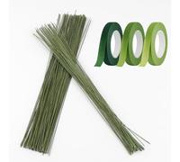 Luckwaii Tige Fleur Artificielle Fil de Fer Fleuriste, 150 Pièces Tiges Fleurs Artificielles avec 3 Papier Crépon, Floratape Fleuriste 30 cm Florist Wire Facile à Plier pour Bouquets Artisanat (Vert)