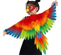 Luckxing Déguisement Perroquet Enfant Fille - Costume D'Ailes D'Oiseau Avec Masque D'Oiseau | Cape Légère Et Colorée Pour Le Jeu De Rôle | Parfait Pour Halloween Et Fête D'Anniversaire