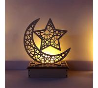 Luckxing Ramadan Décorations Ornement en Bois Eid Mubarak, Croissant Lune Étoile LED Musulman en Bois, Ramadan Veilleuse, pour L'Aïd Mubarak Islamique Musulman Festivals Mosquée Prière