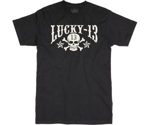 Lucky 13 T-shirt Skulls Stars Tee Solid Black S