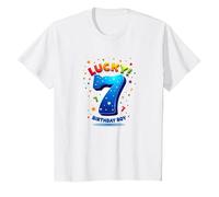 Lucky 7 Birthday Boy Célébration Festive pour Enfants T-Shirt, Enfant, Blanc, 10 Ans