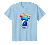 Lucky 7 Birthday Boy Célébration Festive pour Enfants T-Shirt, Enfant, Bleu Céleste, 4 Ans