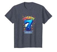 Lucky 7 Birthday Boy Célébration Festive pour Enfants T-Shirt, Enfant, Bleu Chiné, 8 Ans