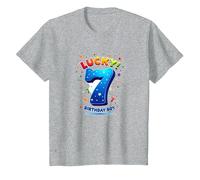 Lucky 7 Birthday Boy Célébration Festive pour Enfants T-Shirt, Enfant, Gris Chiné, 3 Ans