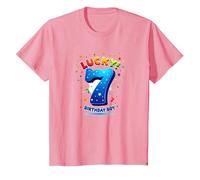 Lucky 7 Birthday Boy Célébration Festive pour Enfants T-Shirt, Enfant, Rose, 3 Ans