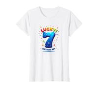 Lucky 7 Birthday Boy Célébration Festive pour Enfants T-Shirt, Femme, Blanc, XS