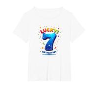 Lucky 7 Birthday Boy Célébration Festive pour Enfants T-Shirt, Femme Grandes Tailles, Blanc, 2X