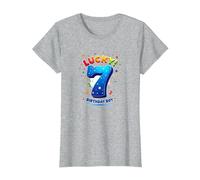 Lucky 7 Birthday Boy Célébration Festive pour Enfants T-Shirt, Femme, Gris Chiné, XL