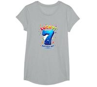 Lucky 7 Birthday Boy Célébration Festive pour Enfants T-Shirt, Fille, Gris Chiné, M