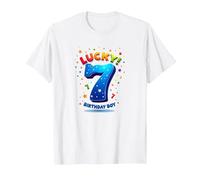 Lucky 7 Birthday Boy Célébration Festive pour Enfants T-Shirt, Homme, Blanc, XL