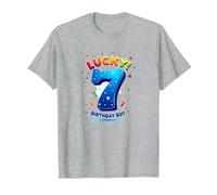 Lucky 7 Birthday Boy Célébration Festive pour Enfants T-Shirt, Homme, Gris Chiné, M