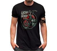 Lucky 7® T-shirt | Homme | Classic Motorbike Custom Chopper Flames Moto | S à 5XL, Noir , XXXL