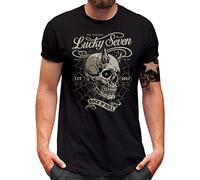 Lucky 7® T-shirt | Homme | Rockabilly Poker Devil Skull Tête de Mort | S-5XL, Noir , M