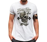 Lucky 7® T-shirt | Homme | Rockabilly Poker Devil Skull Tête de mort | S à 5XL, Blanc., L