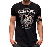 Lucky 7® T-shirt pour homme avec badge vintage Wild Cat Lucky Seven L7 Taille S à 5XL, Noir , XXXL