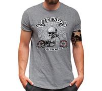 Lucky 7® T-shirt pour homme - Motif tête de mort - Personnalisé - Taille S à 5XL, Gris mélangé, L