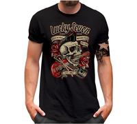 Lucky 7® T-shirt pour homme Rockabilly Skull Americana 50s Rock n Roll L7 Taille S à 5XL, Noir , XXL