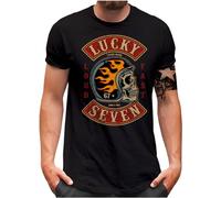 Lucky 7® T-shirt pour homme - Vintage Flame Skull Hell Racer Loud & Fast Chopper Biker L7 - S - 5XL, Noir , 4XL