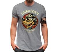 Lucky 7® T-shirt pour homme - Vintage Motorbike Retro Wolf Lucky Seven Biker L7 - S - 5XL, Gris mélangé, 4XL