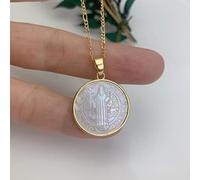 Lucky angel Sacré Sainte Bible Croix Saint Benoît Vierge Marie Guadalupe Collier Ras du Cou pour Femmes MOP Perle Shell Religieux Pendentif Bijoux