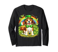 Lucky Beagle St Patrick’s Day Rainbow Shamrock Dog Lover Manche Longue