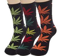 LUCKY BEN 3 pairs-pack Marijuana Socks Weed Leaf Printed Cotton Socks, Mix Colors,(36-42) (3 Pairs #101)