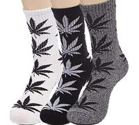 LUCKY BEN 3 pairs-pack Marijuana Socks Weed Leaf Printed Cotton Socks, Mix Colors,(36-42) (3 Pairs #300)