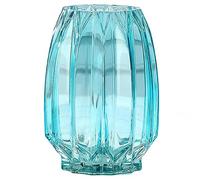 Lucky Bird Vase en verre bleu moderne en verre côtelé pour fleurs, bougies et accents décoratifs - Vase en verre haut/court pour centres de table, décoration de table d'intérieur (bleu H 20,3 cm)