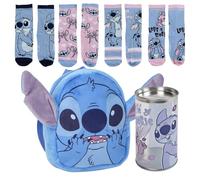 Lucky Boxer Disney Stitch Sac à dos gardien Personnage Peluche Stitch + Pack de 4 chaussettes pour enfant Motif Stitch Taille 27-30 enfants